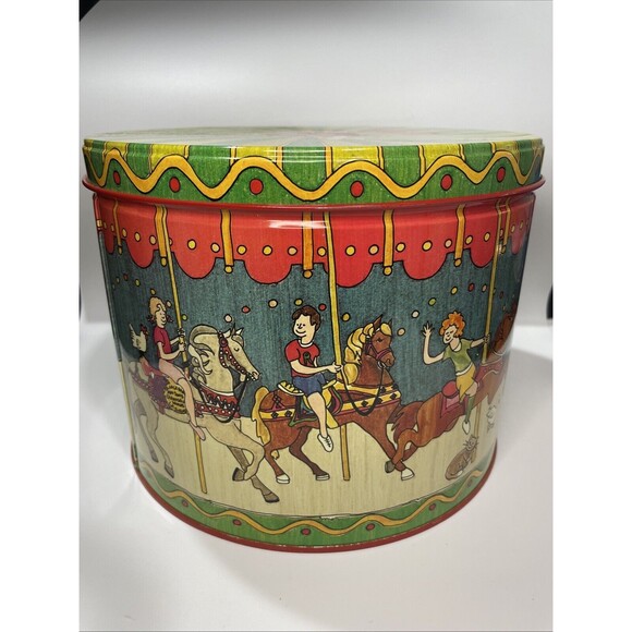 Vtg 1985 Popcorn Tin Chappell Lockhart Fun Colorful 8" Balloon Merry Go Round  - Picture 2 of 7